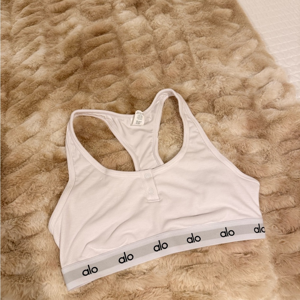 Alo Icon Ribbed Henley Bra - White